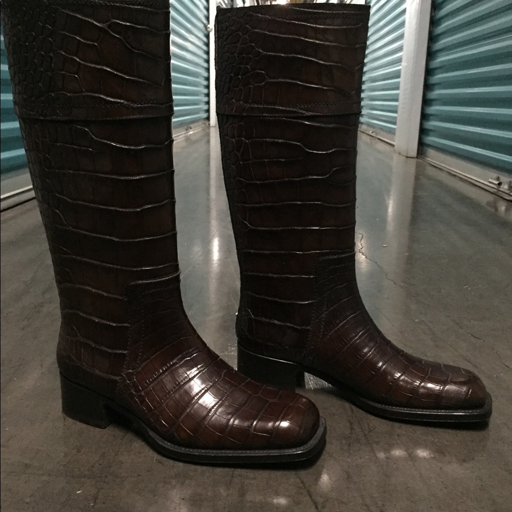 Louis Vuitton brown alligator boots